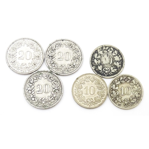 789 - Coins: A quantity of assorted coins from Switzerland to include some silver examples (24)