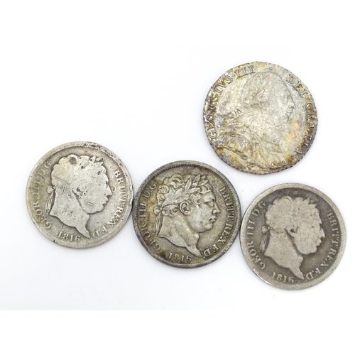 789A - Coins: Assorted 18th and 19thC coins to include George III, George IV, a Queen Anne, some silver exa... 