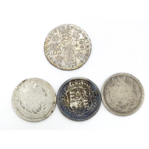 789A - Coins: Assorted 18th and 19thC coins to include George III, George IV, a Queen Anne, some silver exa... 