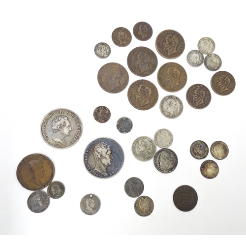 789B - Coins: A quantity of Italian coins to include a Sardinian 5 Lire 1824, Tornesi 1833, Leopold II Tusc... 