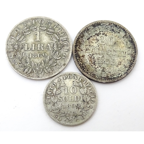 789B - Coins: A quantity of Italian coins to include a Sardinian 5 Lire 1824, Tornesi 1833, Leopold II Tusc... 