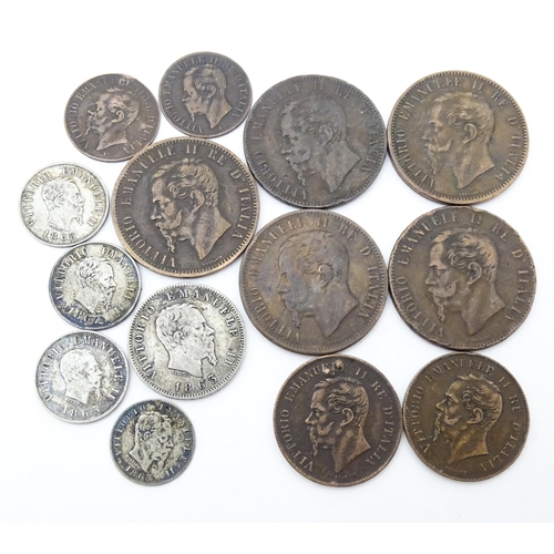 789B - Coins: A quantity of Italian coins to include a Sardinian 5 Lire 1824, Tornesi 1833, Leopold II Tusc... 