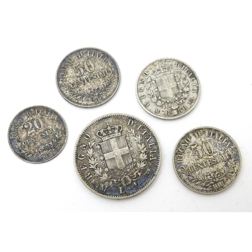 789B - Coins: A quantity of Italian coins to include a Sardinian 5 Lire 1824, Tornesi 1833, Leopold II Tusc... 