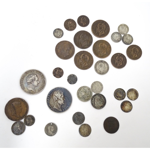 789B - Coins: A quantity of Italian coins to include a Sardinian 5 Lire 1824, Tornesi 1833, Leopold II Tusc... 