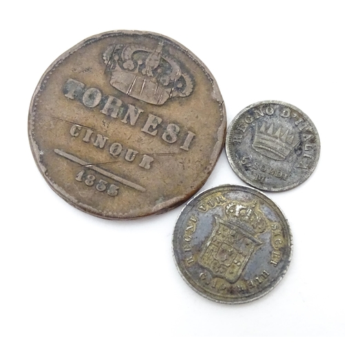 789B - Coins: A quantity of Italian coins to include a Sardinian 5 Lire 1824, Tornesi 1833, Leopold II Tusc... 