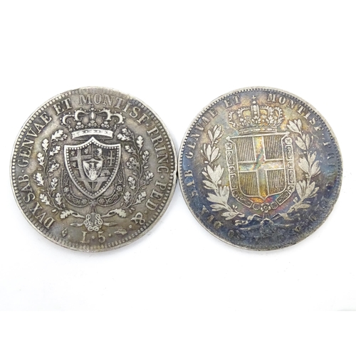 789B - Coins: A quantity of Italian coins to include a Sardinian 5 Lire 1824, Tornesi 1833, Leopold II Tusc... 