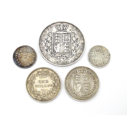 790A - Coins : Five assorted Victorian silver coins to include one dated 1844 (5)