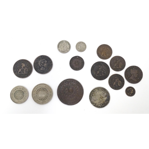 790B - Coins : A quantity of assorted 19thC and later Hispanic coins to include examples from Spain, Brazil... 