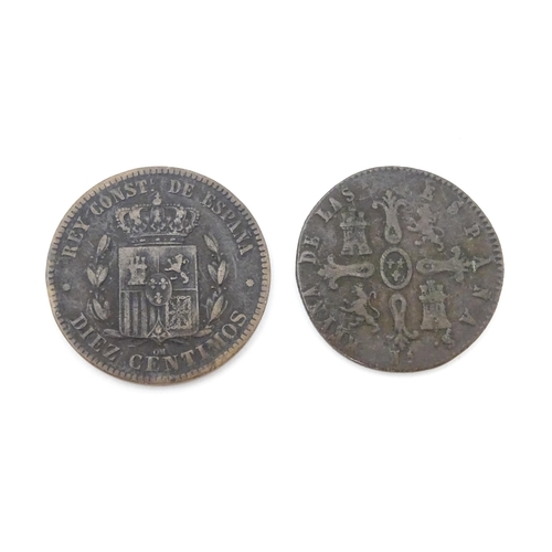 790B - Coins : A quantity of assorted 19thC and later Hispanic coins to include examples from Spain, Brazil... 