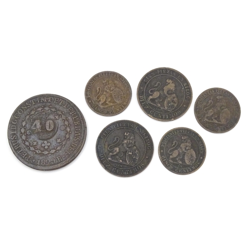 790B - Coins : A quantity of assorted 19thC and later Hispanic coins to include examples from Spain, Brazil... 