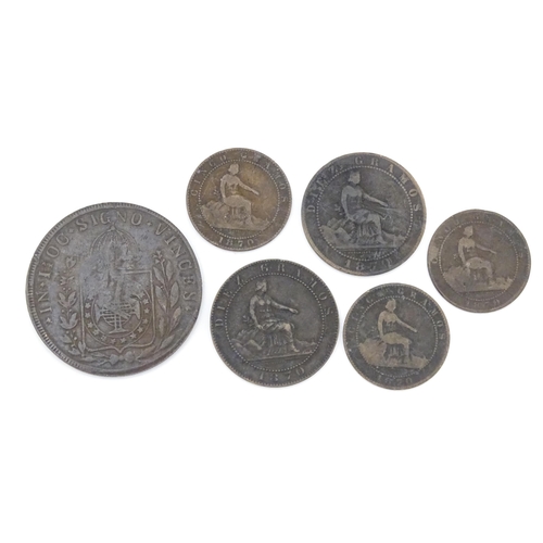 790B - Coins : A quantity of assorted 19thC and later Hispanic coins to include examples from Spain, Brazil... 