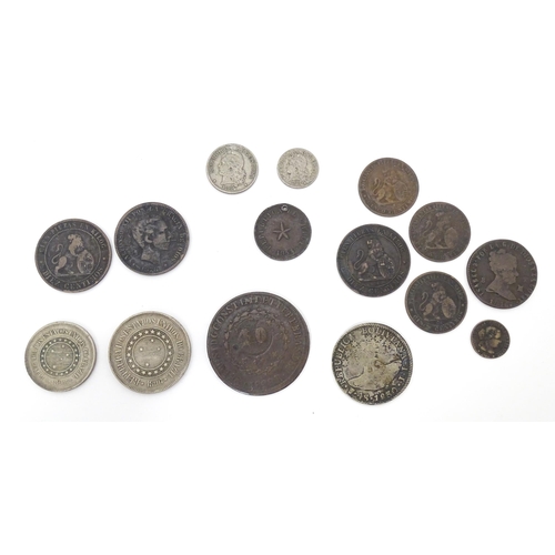 790B - Coins : A quantity of assorted 19thC and later Hispanic coins to include examples from Spain, Brazil... 