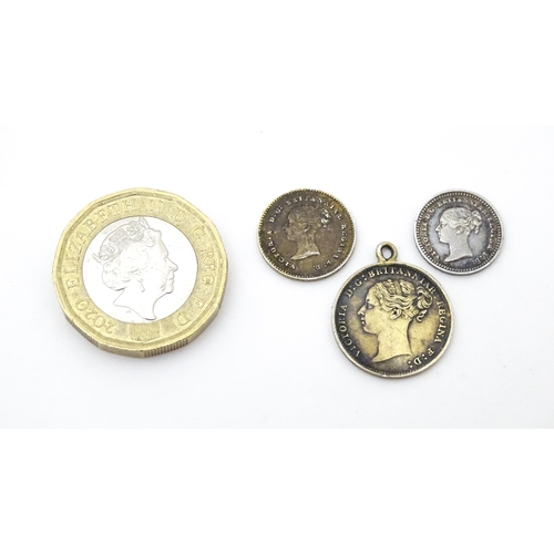 791A - Coins: Three Victorian coins to include an 1883 three pence, an 1843 1 1/2 pence coin, etc. (3)