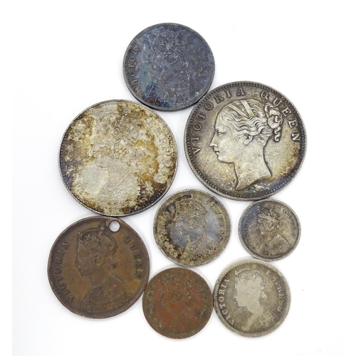 792A - Coins: A quantity of assorted Victorian Indian coins to include Rupees, Annas, etc. to include examp... 