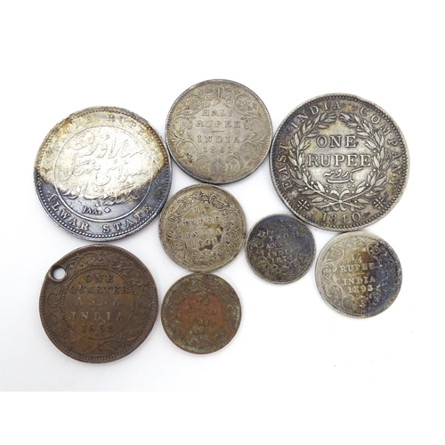 792A - Coins: A quantity of assorted Victorian Indian coins to include Rupees, Annas, etc. to include examp... 