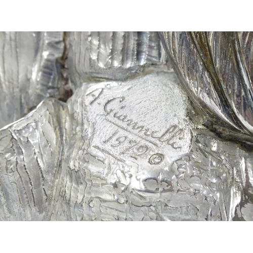 433 - A large filled model of an owl with silver and white metal covering. Signed 'A. Giannelli 1972'. App... 