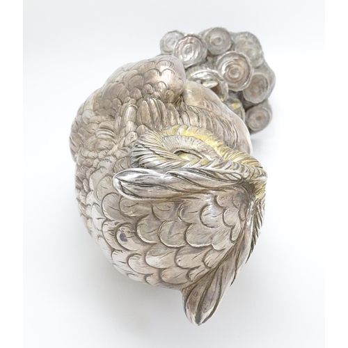 433 - A large filled model of an owl with silver and white metal covering. Signed 'A. Giannelli 1972'. App... 