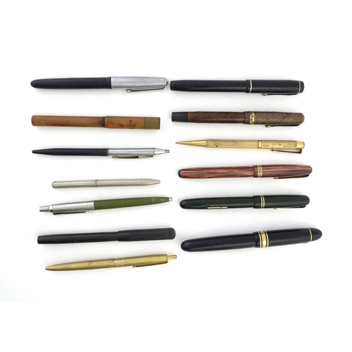 1113 - A quantity of mid to late 20thC pens, comprising: a Senator fountain pen with 14K 385 nib, a Mabie T... 