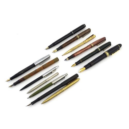 1113 - A quantity of mid to late 20thC pens, comprising: a Senator fountain pen with 14K 385 nib, a Mabie T... 