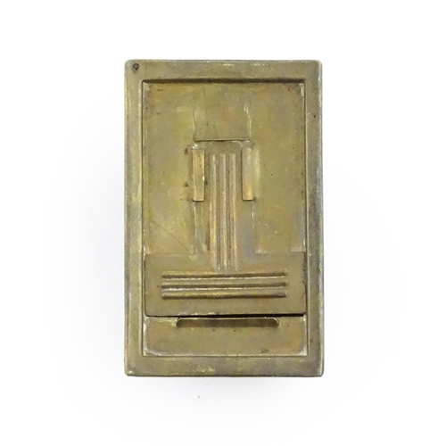 1115 - A Victorian brass pin case of dome form with sliding mechanism by W. Avery & Sons Redditch, titled T... 