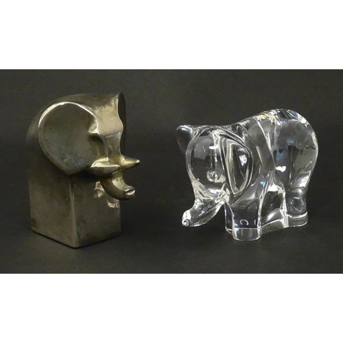 1116 - A 20thC silver plated model of a stylised elephant by Dansk Designs of Japan. Together with a glass ... 