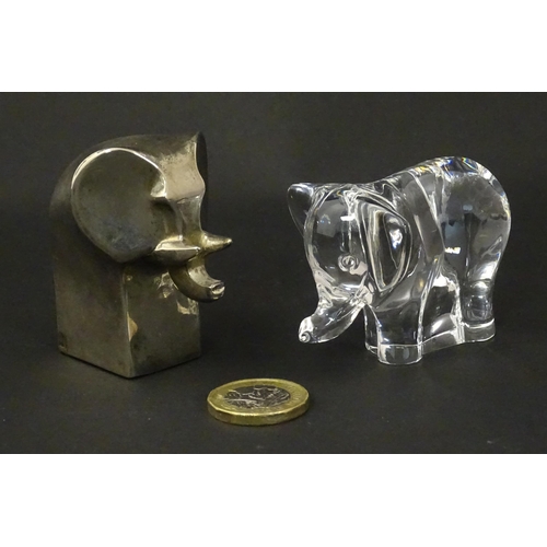 1116 - A 20thC silver plated model of a stylised elephant by Dansk Designs of Japan. Together with a glass ... 