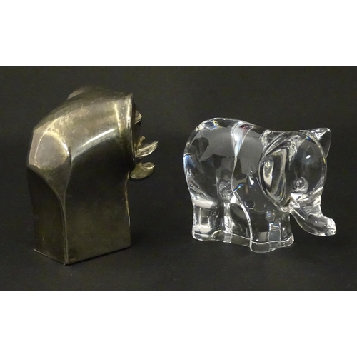 1116 - A 20thC silver plated model of a stylised elephant by Dansk Designs of Japan. Together with a glass ... 