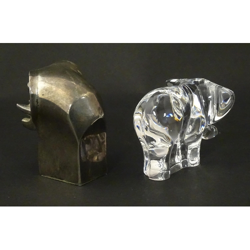 1116 - A 20thC silver plated model of a stylised elephant by Dansk Designs of Japan. Together with a glass ... 