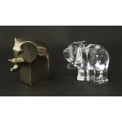 1116 - A 20thC silver plated model of a stylised elephant by Dansk Designs of Japan. Together with a glass ... 