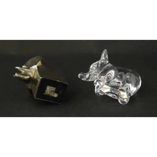 1116 - A 20thC silver plated model of a stylised elephant by Dansk Designs of Japan. Together with a glass ... 