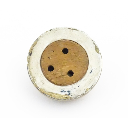 1137 - An early 20thC porcelain door bell / push bell with  banded floral and foliate decoration. Approx. 2... 