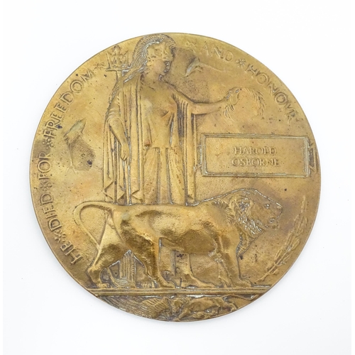 796 - Militaria, WWI / WW1 / World War One / First World War : a bronze 'death penny' death plaque to Haro... 