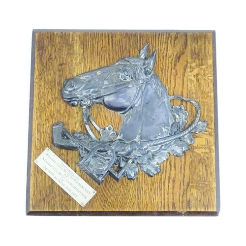 803 - Militaria , Royal Horse Artillery : a presentation equestrian plaque, formed as a horse's head with ... 