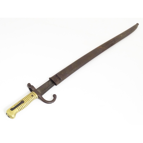 810 - Militaria : a 19thC French M1866 Chassepot Yataghan sword bayonet , bearing Alex Coppel Solingen sca... 