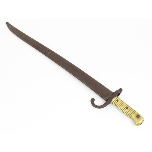 810 - Militaria : a 19thC French M1866 Chassepot Yataghan sword bayonet , bearing Alex Coppel Solingen sca... 