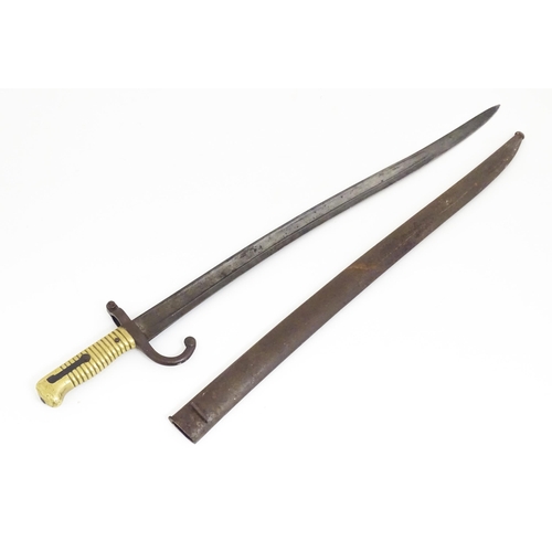 810 - Militaria : a 19thC French M1866 Chassepot Yataghan sword bayonet , bearing Alex Coppel Solingen sca... 