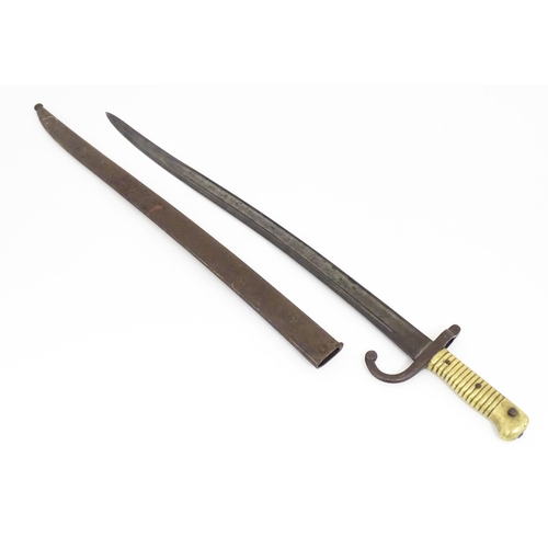 810 - Militaria : a 19thC French M1866 Chassepot Yataghan sword bayonet , bearing Alex Coppel Solingen sca... 