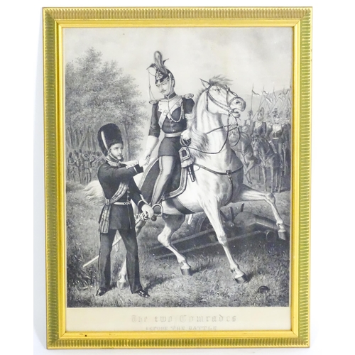 819 - A 19thC engraving, entitled 'The Two Comrades - Two Soldiers before the Battle', depicting two Victo... 