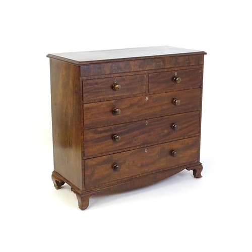 1326 - A late 18thC / early 19thC mahogany chest of drawers, comprising two short over three long graduated... 