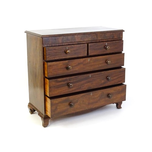 1326 - A late 18thC / early 19thC mahogany chest of drawers, comprising two short over three long graduated... 