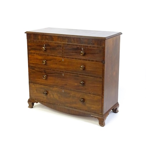 1326 - A late 18thC / early 19thC mahogany chest of drawers, comprising two short over three long graduated... 