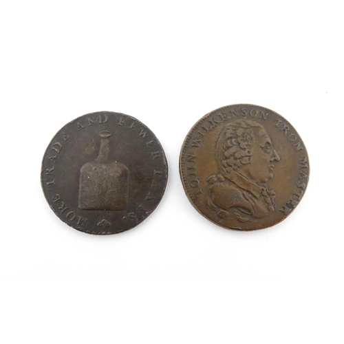 1176 - Four 18thC English trade tokens, comprising two John Wilkinson Iron Master Half Penny tokens 1787 an... 