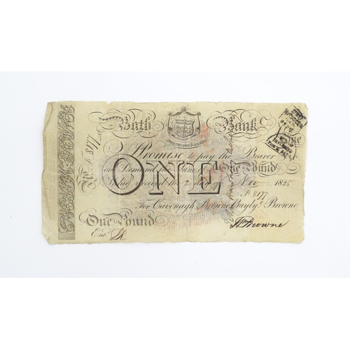 1178 - A Bath Bank (Cavanagh, Browne, Bayley & Browne) One Pound note, serial number F8177, variously stamp... 