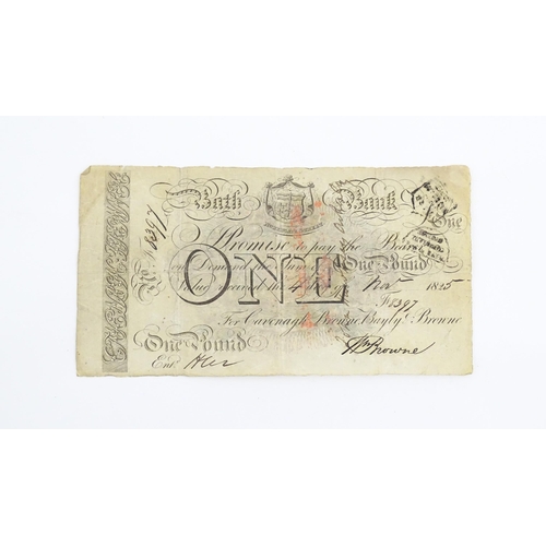 1179 - A Bath Bank (Cavanagh, Browne, Bayley & Browne) One Pound note, serial number F8397, variously stamp... 