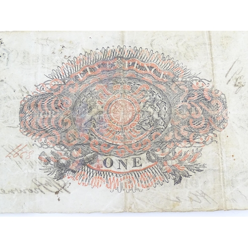 1179 - A Bath Bank (Cavanagh, Browne, Bayley & Browne) One Pound note, serial number F8397, variously stamp... 