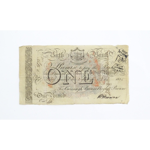 1180 - A Bath Bank (Cavanagh, Browne, Bayley & Browne) One Pound note, serial number 8173, variously stampe... 