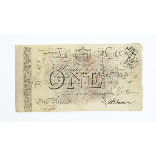 1181 - A Bath Bank (Cavanagh, Browne, Bayley & Browne) One Pound note, serial number F8178, variously stamp... 