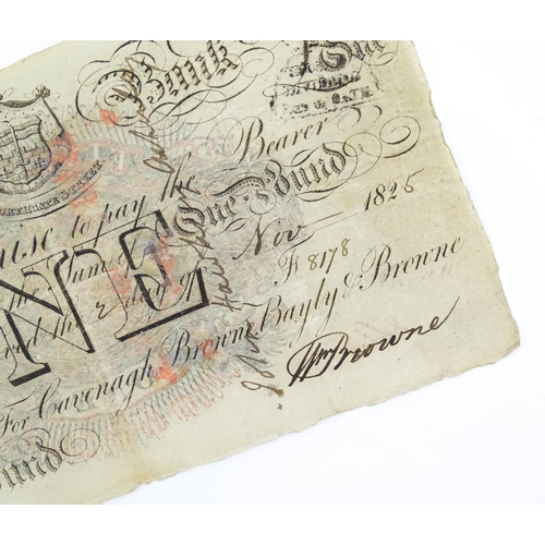 1181 - A Bath Bank (Cavanagh, Browne, Bayley & Browne) One Pound note, serial number F8178, variously stamp... 