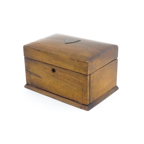 1184 - An early 20thC walnut fall front jewellery box, the hinged lid opening to reveal a fitted interior a... 