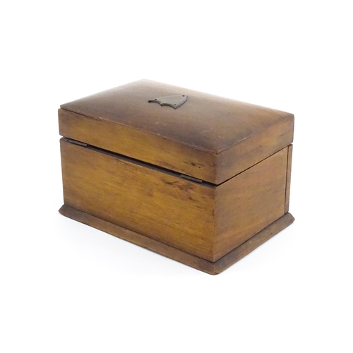 1184 - An early 20thC walnut fall front jewellery box, the hinged lid opening to reveal a fitted interior a... 